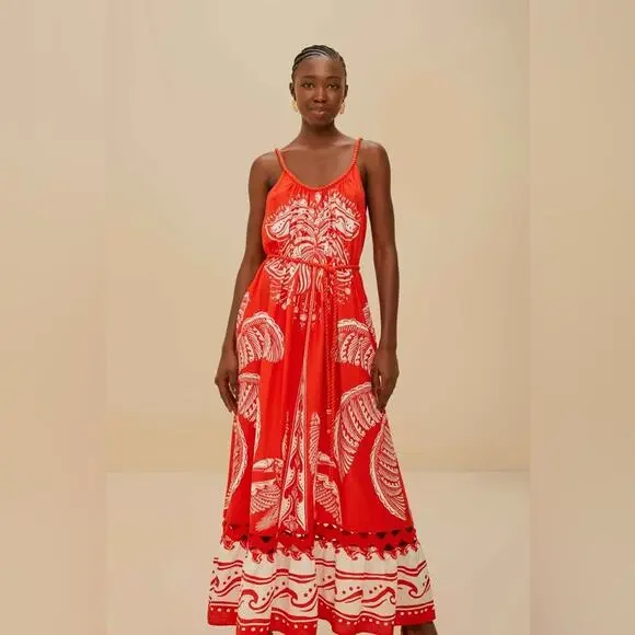 Farm Rio Red Majestic Coconut Tree Maxi Dress S
